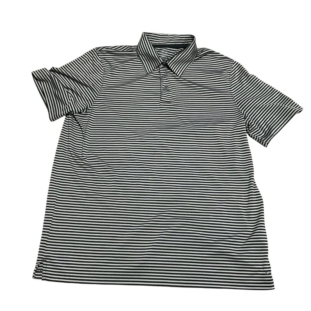Champion Mens Black & White Striped Polo Shirt Size L/G Polyester Blend Short Sl
